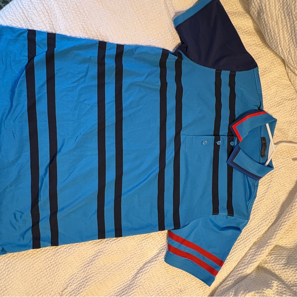 G/FORE Men's Blue Striped Polo Shirt, Large